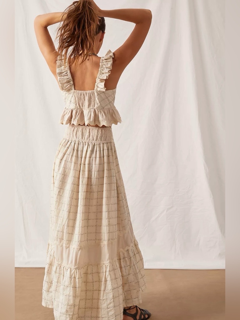 Anthropologie Womens Raissa A-Line Button Front Midi Skirt Sz Medium Beige Boho - Picture 2 of 13